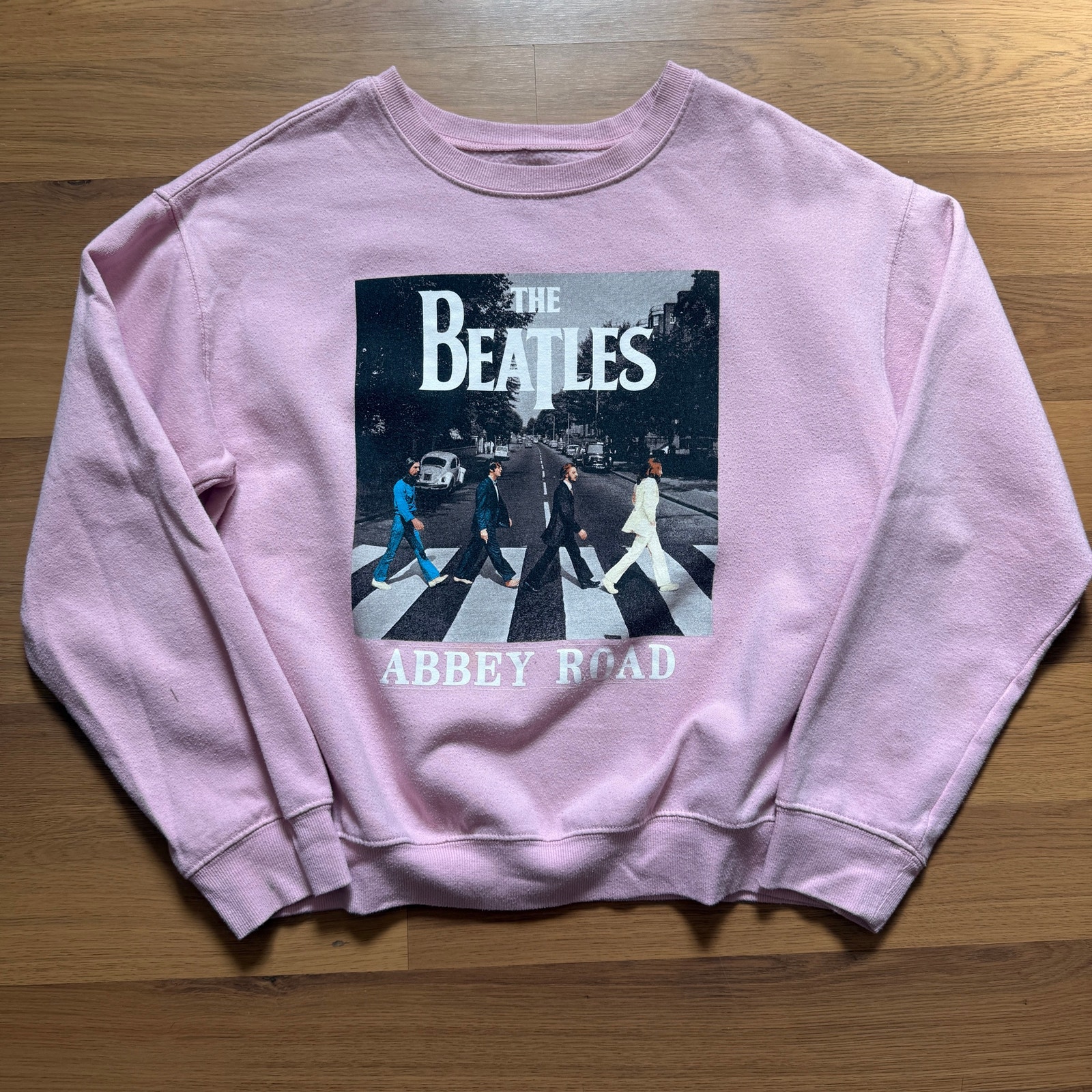 Women's The Beatles Apple Abbey Road Pink Crewneck Pullover Sweatshirt Sz Xl